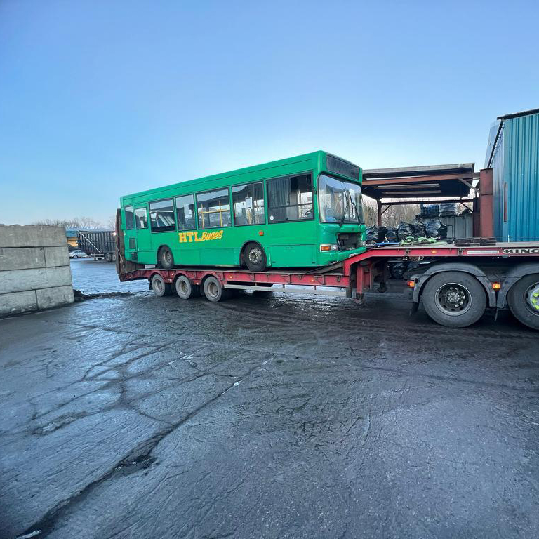 scrap bus on trailer